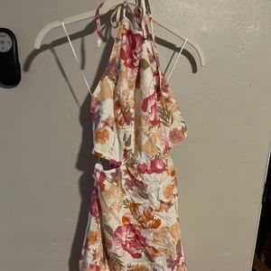 WAYF floral halter tie back dress